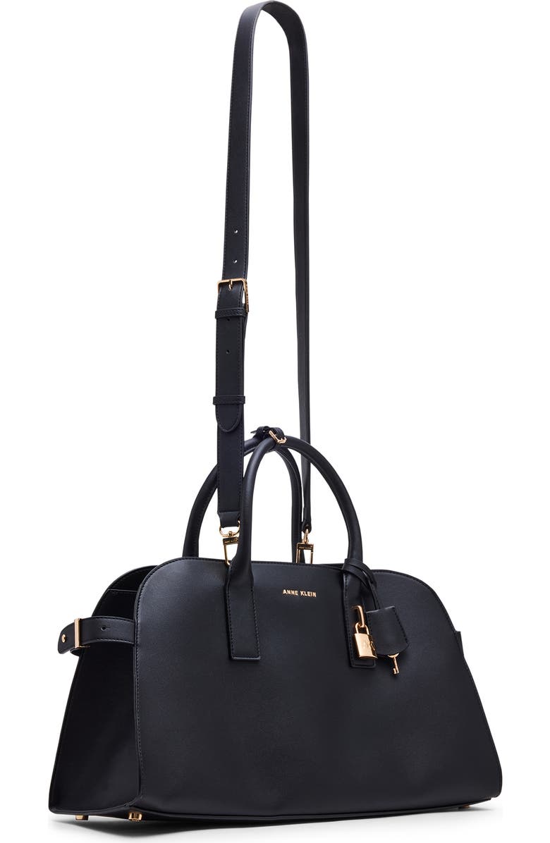 Anne Klein Large Curved Satchel, Alternate, color, Black