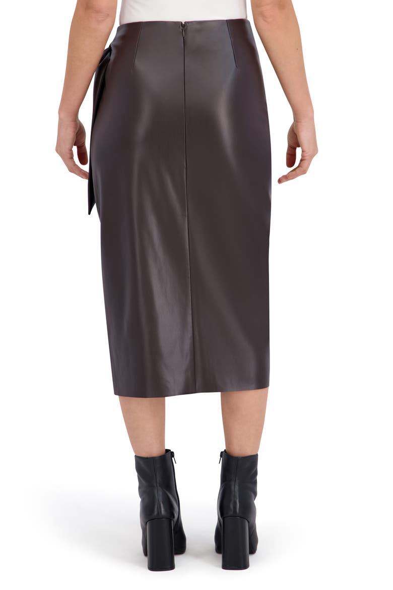 Supersoft Faux Leather Side Tie Midi Skirt, Alternate, color, BROWN