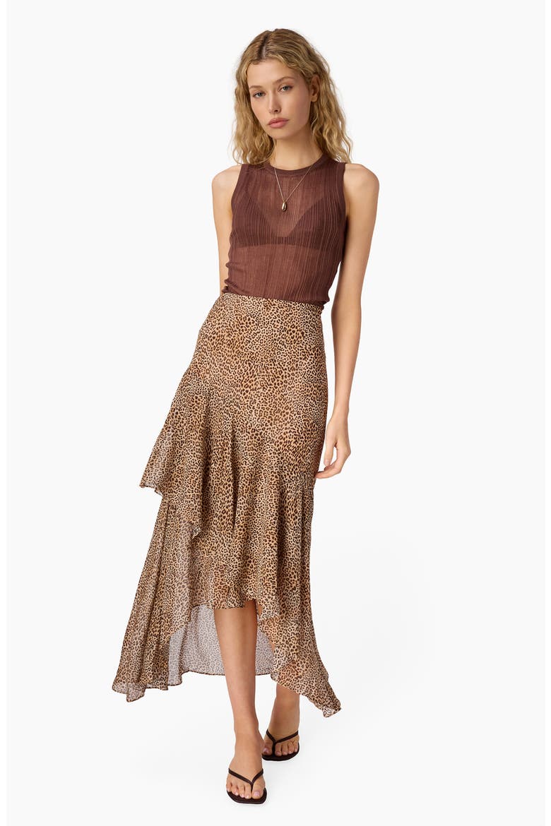 Yazmeena Asymmetric Ruffle Chiffon Skirt, Alternate, color, LEOPARD