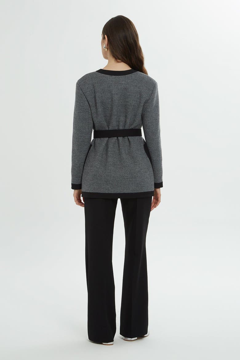 Grey and Black Cardigan Set with Belt Detail, Alternate, color, Grey