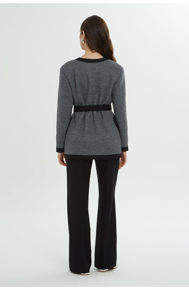 Gizia Grey and Black Cardigan Set with Belt Detail, Alternate, color, Grey