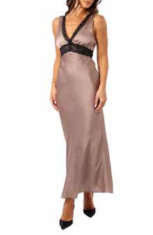 Petal & Pup Brennan Lace Trim Satin Maxi Dress