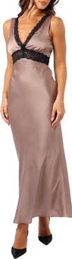 Petal & Pup Brennan Lace Trim Satin Maxi Dress