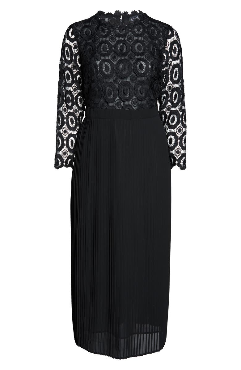 ELOQUII Lace Bodice Pleated Long Sleeve Evening Dress, Alternate, color,