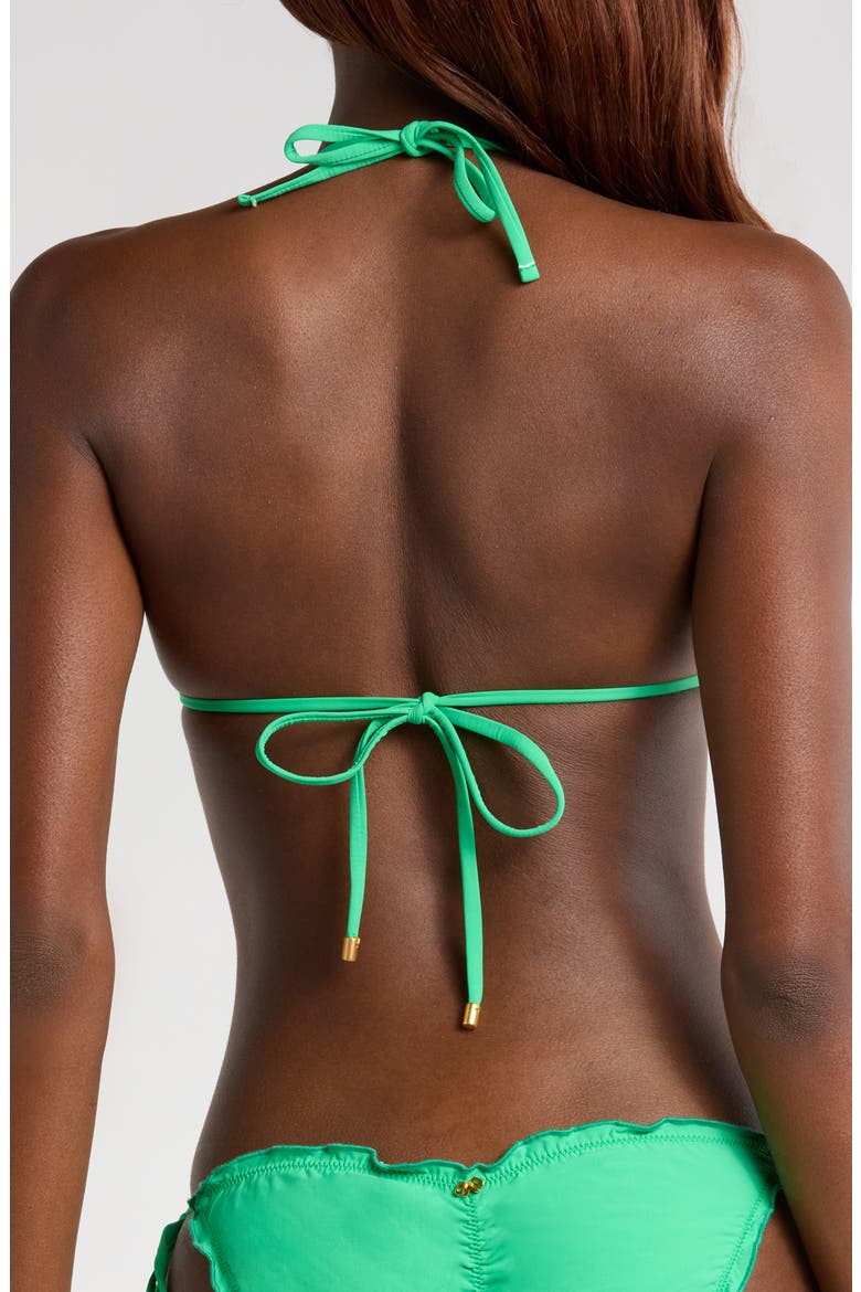 Beaded Lettuce Edge Triangle String Bikini Top, Alternate, color, CLOVER