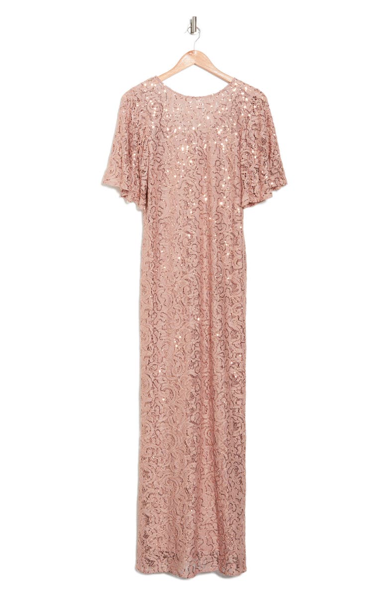 Marina Flutter Sleeve Sequin Lace Gown, Alternate, color,