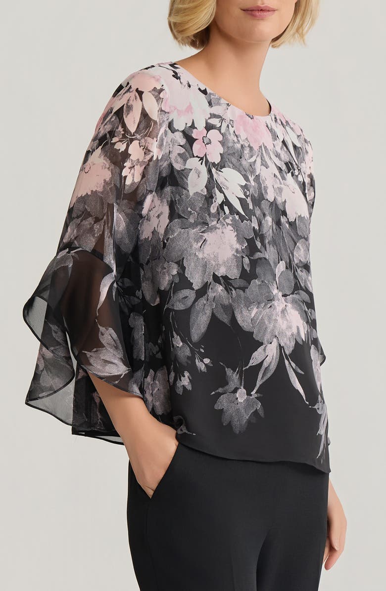 KASPER Floral Print Ruffle Sleeve Top, Alternate, color, 