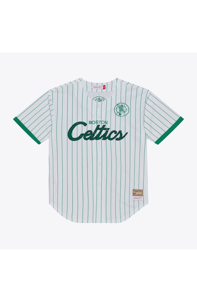 Mitchell & Ness Men's Mitchell & Ness White Boston Celtics Head Coach Pinstripe Mesh Full-Button Baseball Jersey, Main, color, White