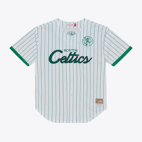 Men's Mitchell & Ness White Boston Celtics Head Coach Pinstripe Mesh Full-Button Baseball Jersey