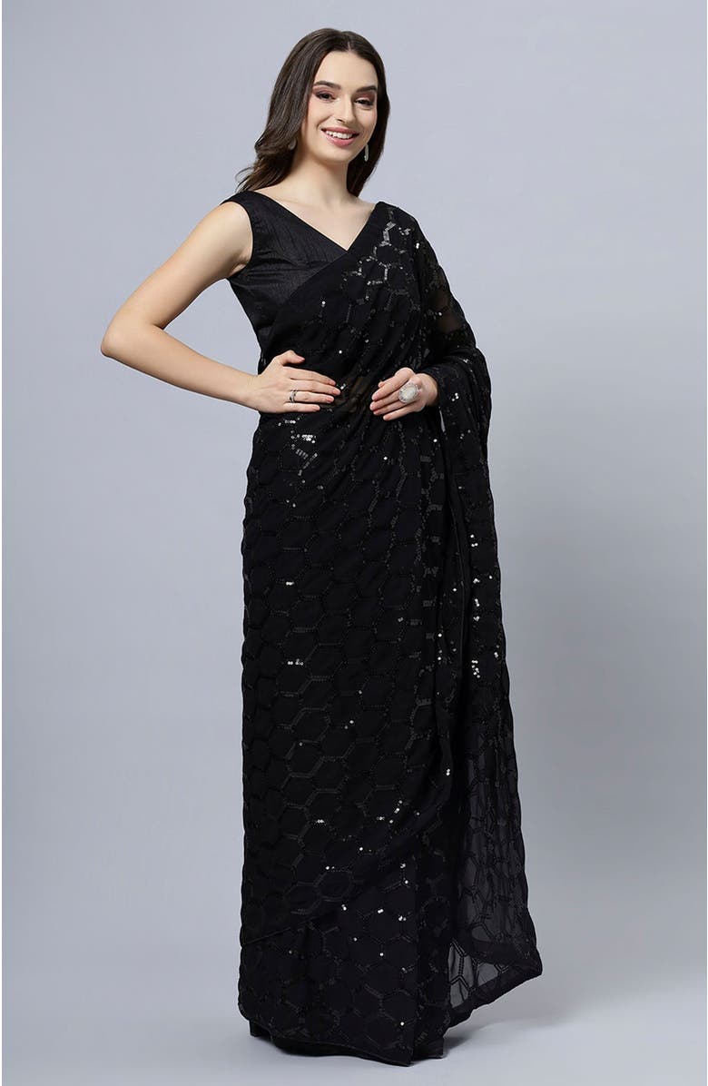 One Minute Saree<sup>®</sup> Anna Black Faux Georgette Sequins Ready To Wear Saree, Alternate, color, 