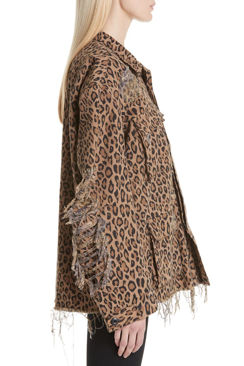 Shredded Oversize Leopard Print Jacket, Alternate, color, LEOPARD