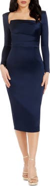 Dress the Population Pamela Long Sleeve Satin Cocktail Dress