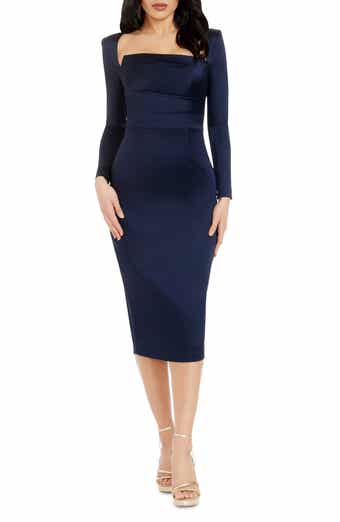 Dress the Population Nadia Long Sleeve Scoop Back Midi Dress Dress the Population Nadia Long Sleeve Scoop Back Midi Dress