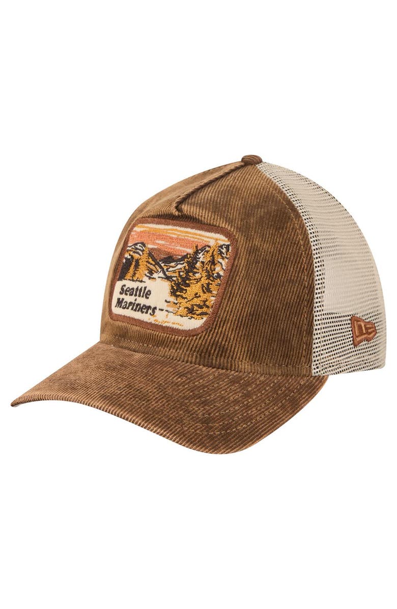 New Era Men's New Era Dark Brown Seattle Mariners Vintage Landscape 9TWENTY A-Frame Adjustable Trucker Hat, Alternate, color, 