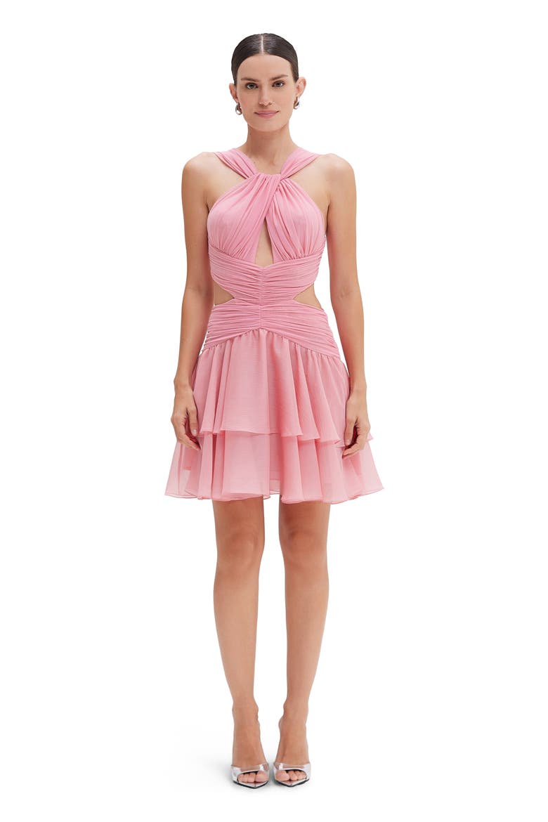 Silk Plisse Essence Halterneck Mini Dress, Main, color, PINK