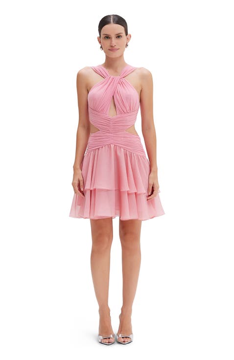 Silk Plisse Essence Halterneck Mini Dress