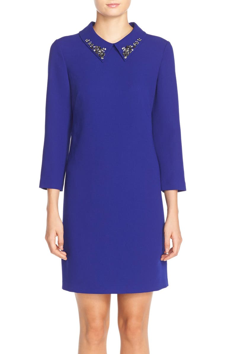 Vince Camuto Embellished Collar Crepe Shift Dress, Main, color, 