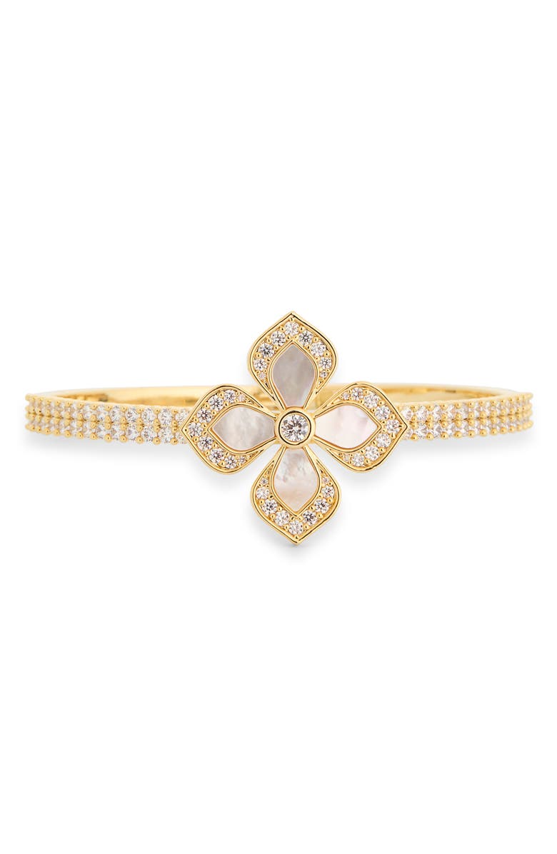 EYE CANDY LOS ANGELES Colette Cubic Zirconia Flower Cuff Bracelet, Main, color, Gold