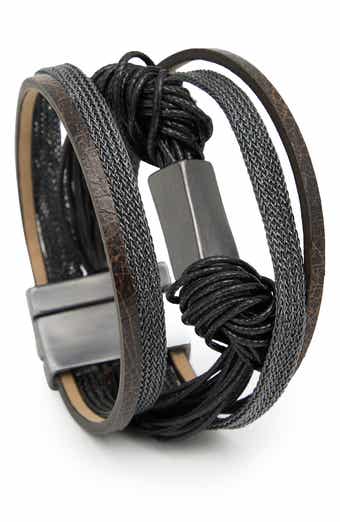 Knotted Cord & Faux Leather Multistrand Bracelet