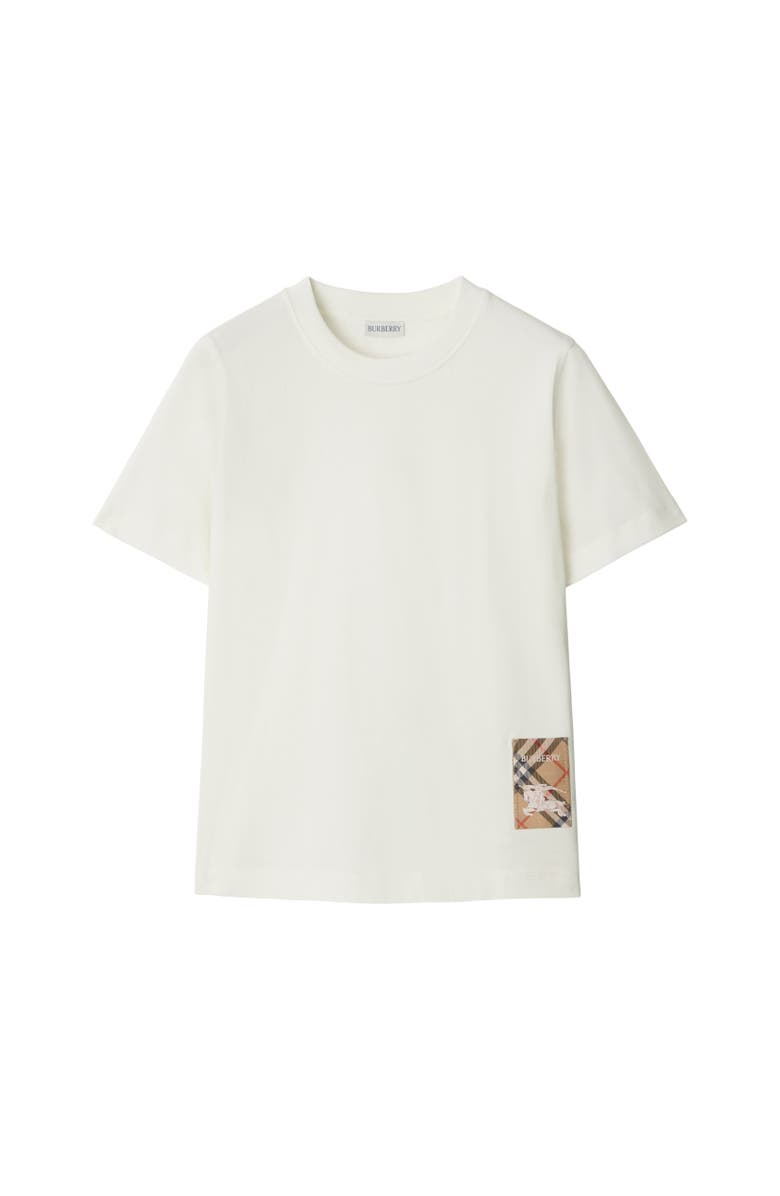 Burberry Check Label Cotton T-shirt, Alternate, color, Chalk White