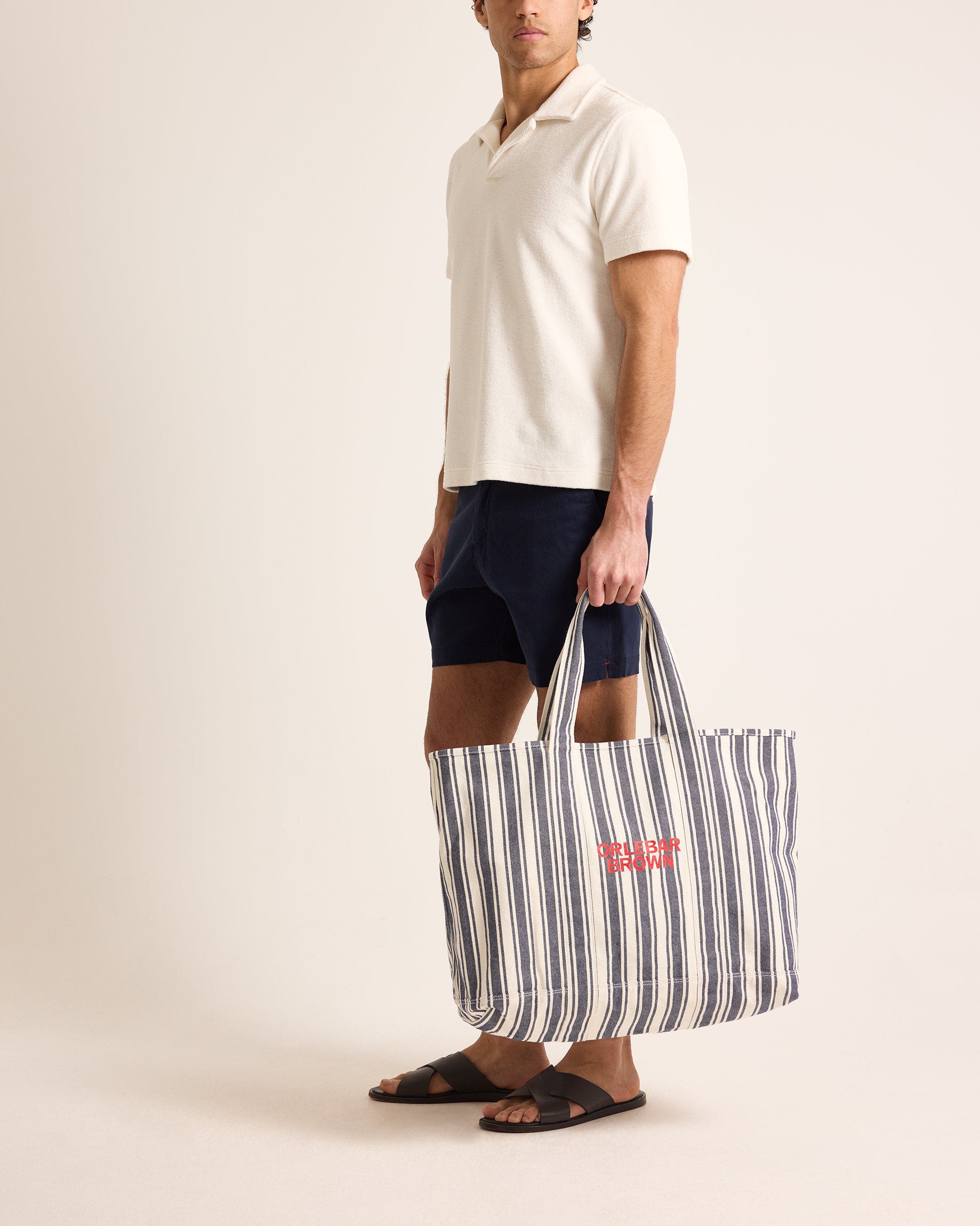 Orlebar Brown The Beach Bound Bag Canvas Stripe Beach Bag, Main, color, Shore Blue/Chai