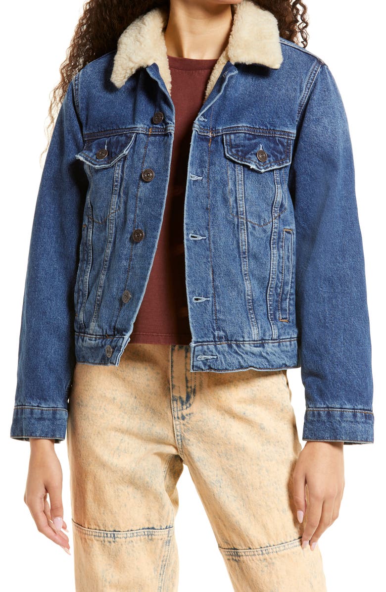 BDG Urban Outfitters Western Faux Shearling Lined Denim Jacket, Main, color, 