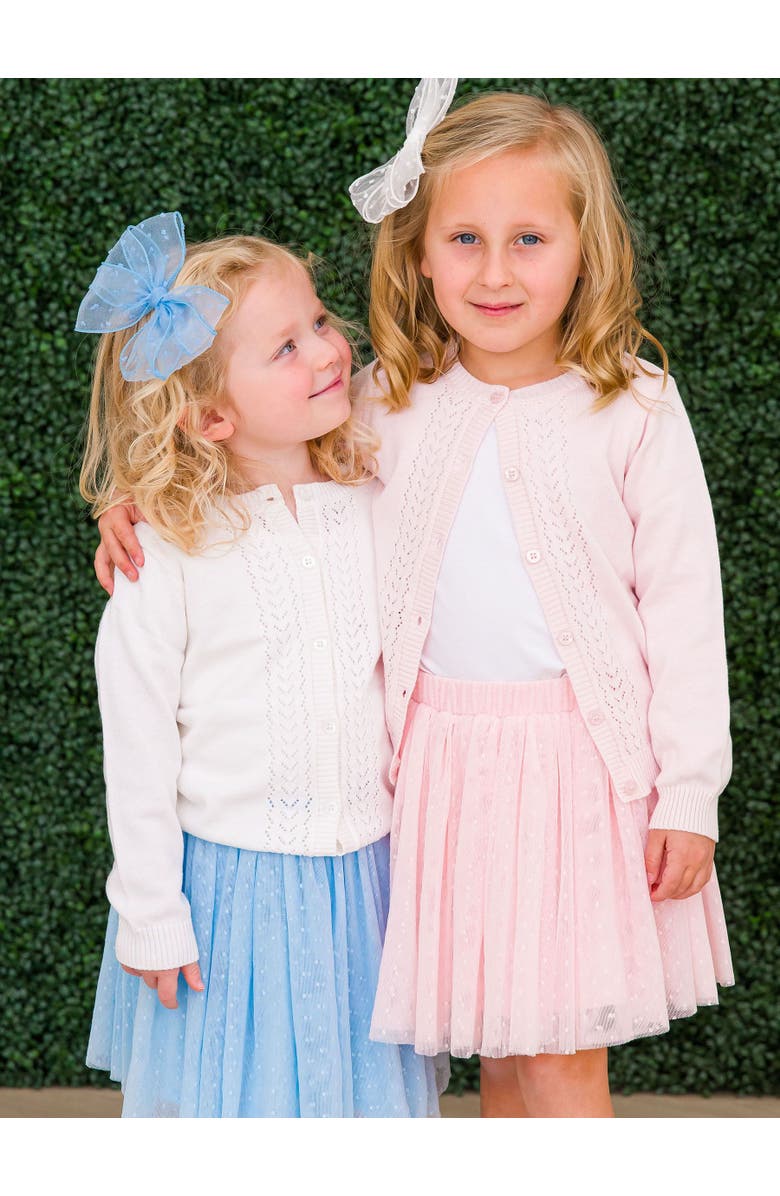 RuffleButts Lightweight Pointelle Cardigan, Alternate, color, Baby Pink