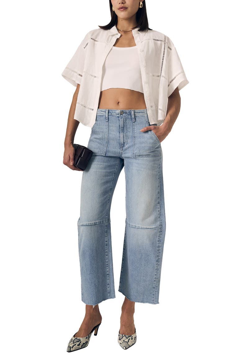 Utility Raw Hem Crop Barrel Jeans, Alternate, color, MONTEREY
