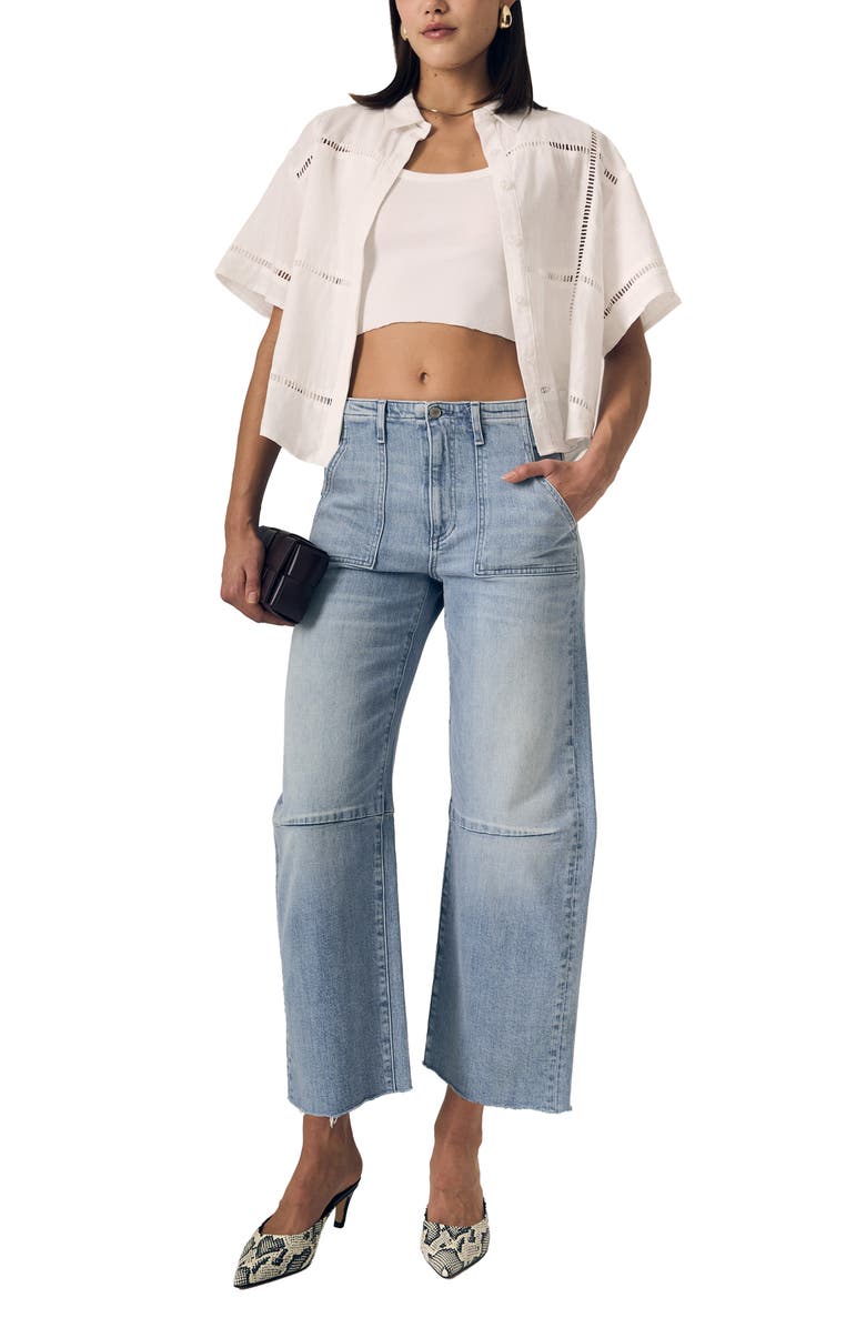 LE JEAN Utility Raw Hem Crop Barrel Jeans, Alternate, color, Monterey
