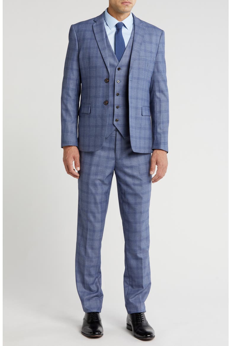 Slim Fit 3-Piece Blue Check Suit, Main, color, LIGHT BLUE