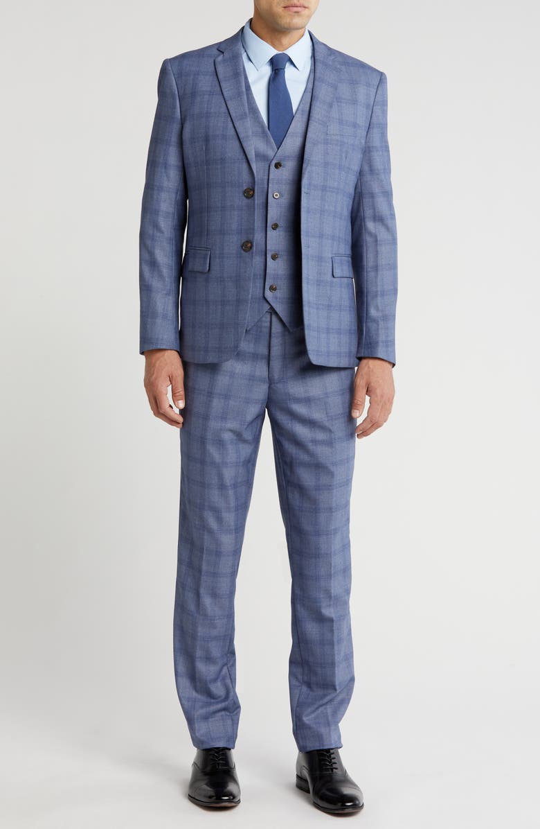 Gino Vitale Slim Fit 3-Piece Blue Check Suit, Main, color, Light Blue