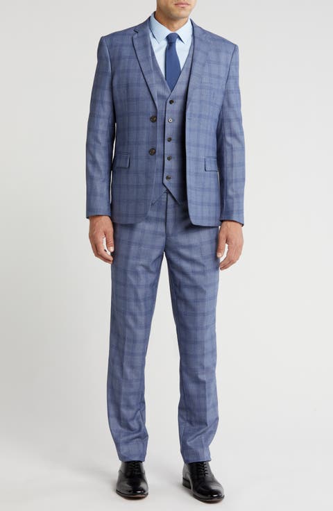 Slim Fit 3-Piece Blue Check Suit (Short, Regular & Long)