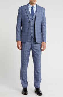 Gino Vitale Slim Fit 3-Piece Blue Check Suit