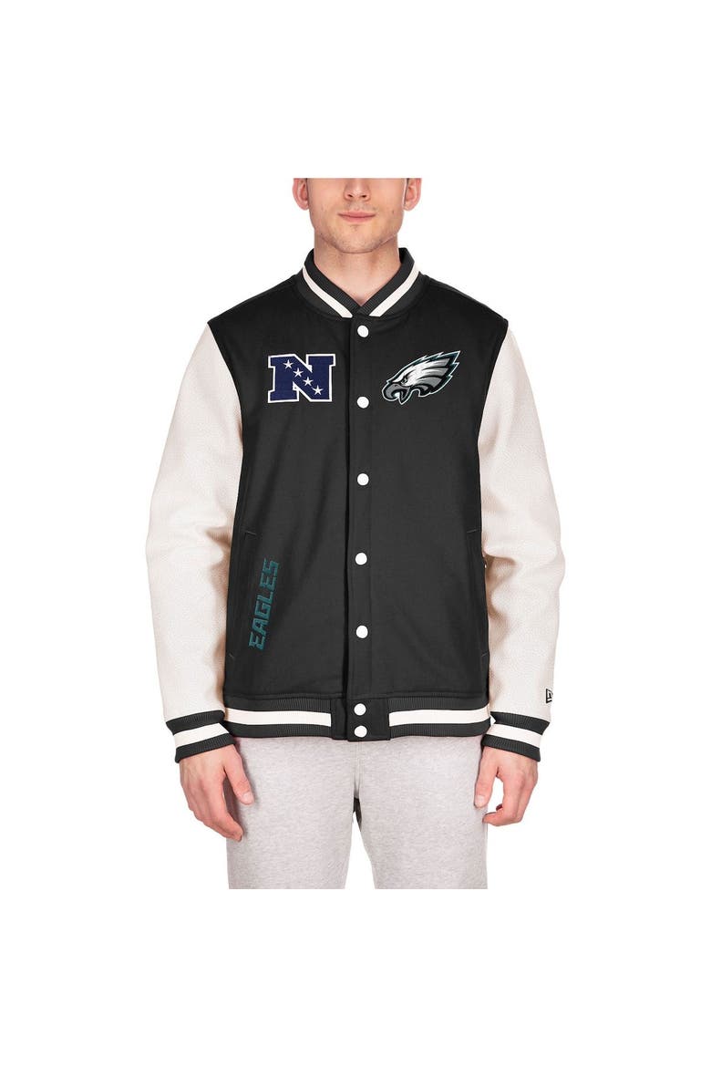Men's New Era  Black Philadelphia Eagles Third Down Varsity Full-Snap Jacket, Alternate, color, Black