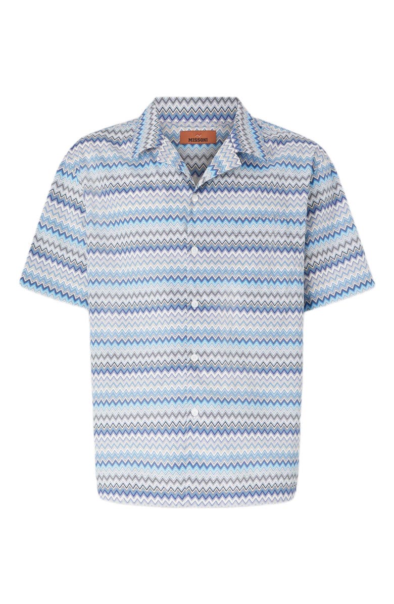 Missoni Zig Zag Cotton Poplin Bowling Shirt With Breast Pocket, Alternate, color, Blue & Grey