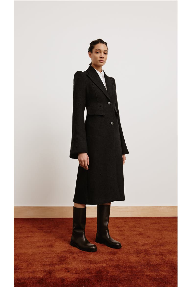 Pagoda Brando Trumpet Sleeve Coat, Alternate, color, Black