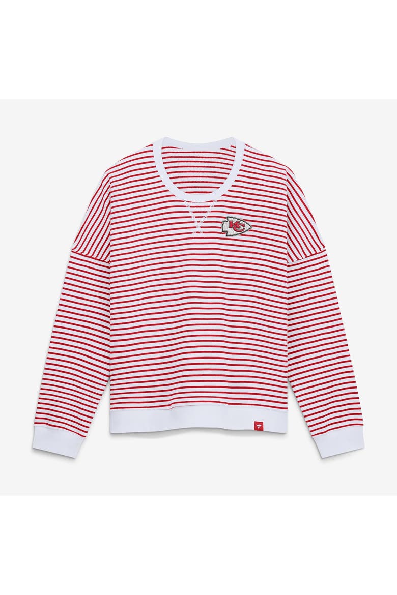 Women's Fanatics White/Red Kansas City Chiefs Striped Oversized French Terry Sweatshirt, Main, color, White