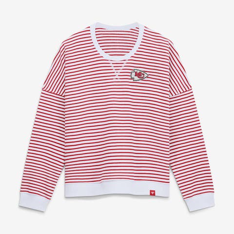 Women's Fanatics White/Red Kansas City Chiefs Striped Oversized French Terry Sweatshirt