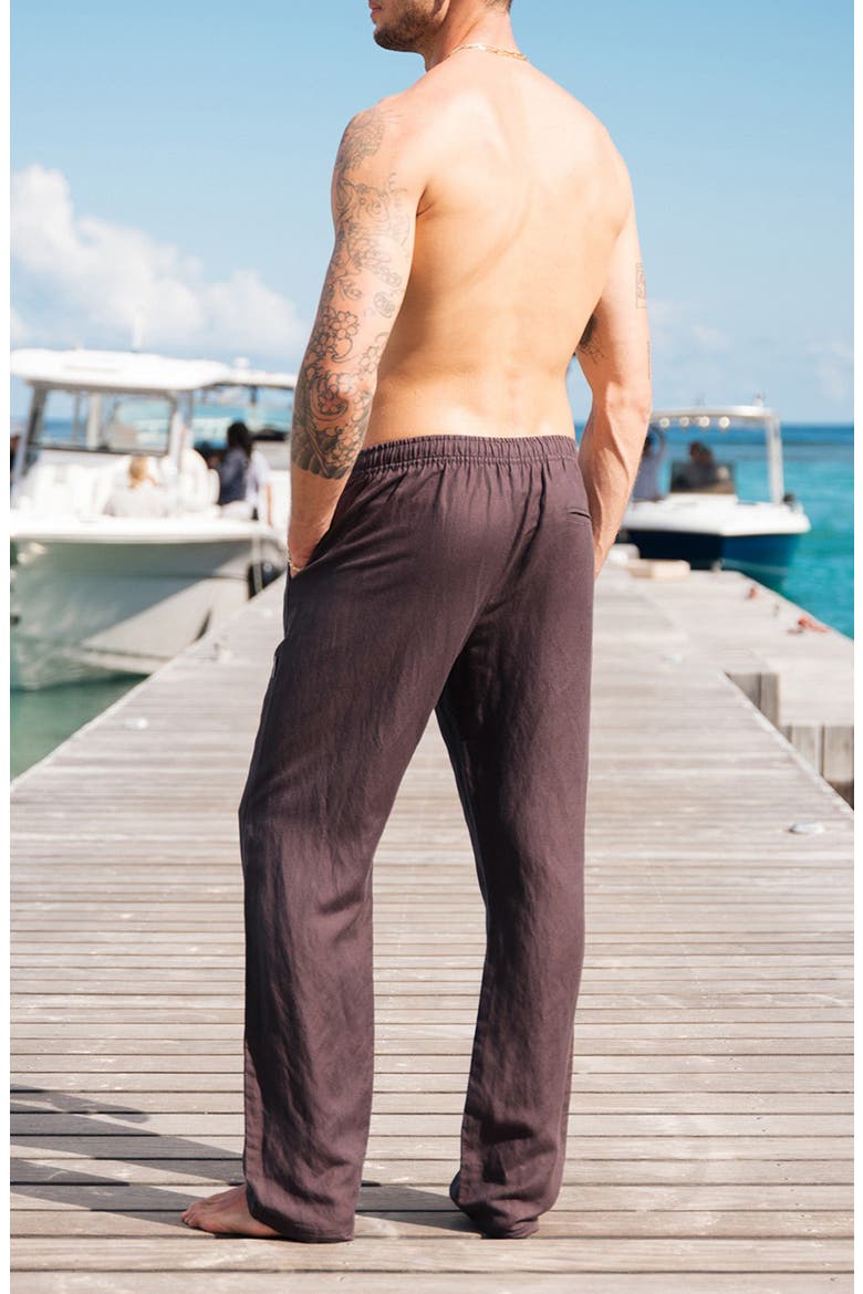 Linen Blend Drawstring Pants, Alternate, color, GRANITE/ GRAY