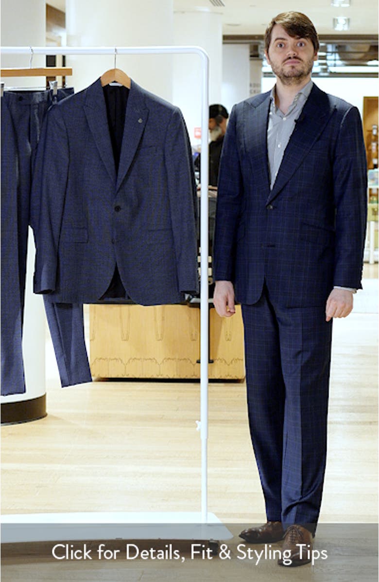 Rawdon Slim Fit Mid Blue Wool Tick Weave Peak Lapel Suit, sales video thumbnail