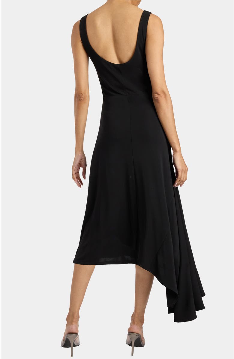 Santorelli TANI Sleeveless Midi Dress with Asymmetric Skirt Panel in Luxury Jersey, Alternate, color, Black