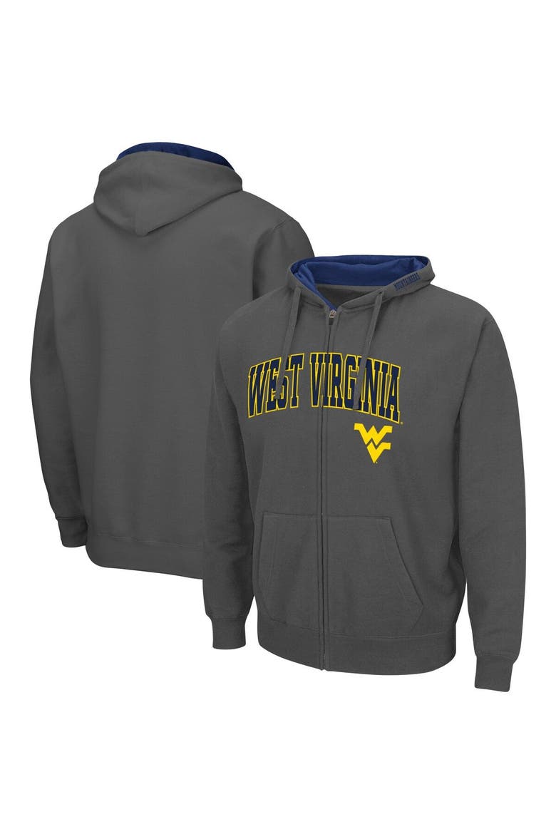 Men's Colosseum Charcoal West Virginia Mountaineers Arch & Logo 3.0 Full-Zip Hoodie, Main, color, Charcoal