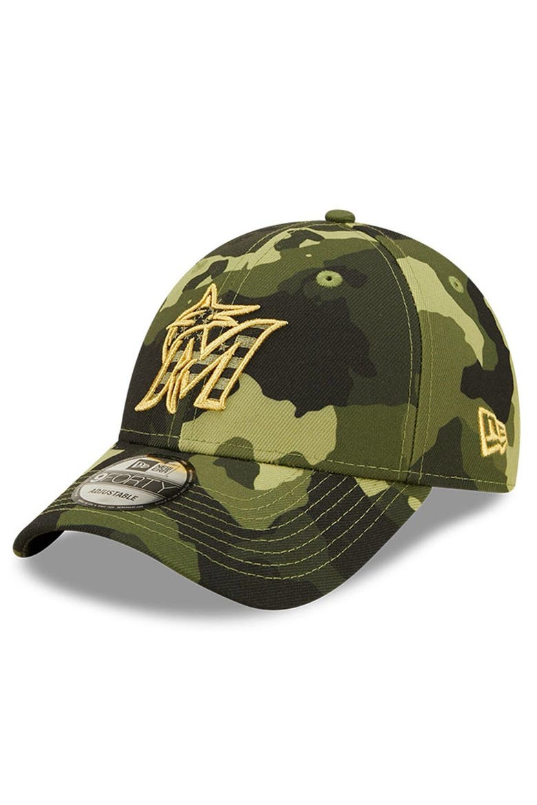 Men's New Era Camo Miami Marlins 2022 Armed Forces Day 9FORTY Snapback Adjustable Hat, Alternate, color, Camo