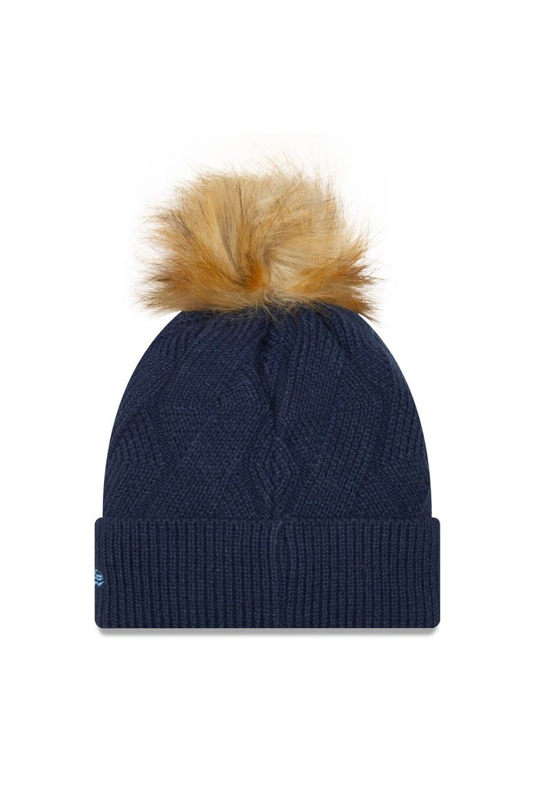 Women's New Era Navy Tennessee Titans Snowy Cuffed Knit Hat with Pom, Alternate, color, Navy