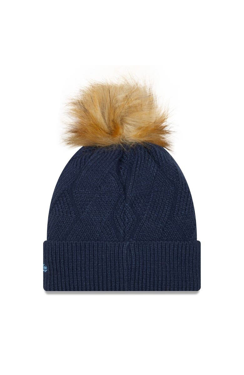 New Era Women's New Era Navy Tennessee Titans Snowy Cuffed Knit Hat with Pom, Alternate, color, Navy