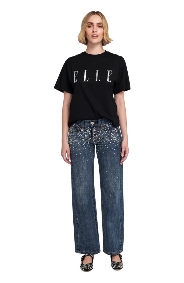 ELLE Collection Studded Jean Embellished Pants, Main, color, Medium Wash