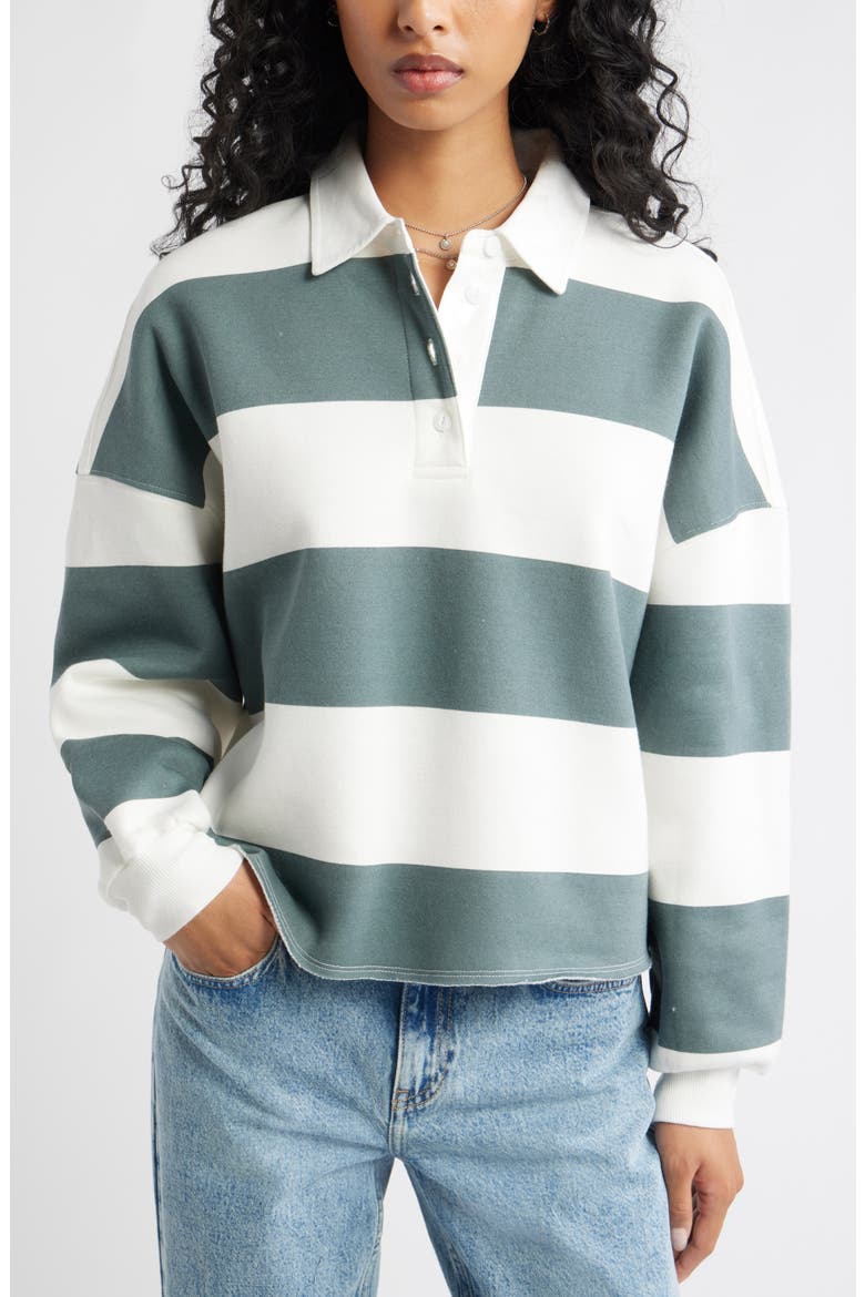 Stripe Cotton Blend Rugby Sweatshirt, Main, color, WHITE- GREEN ELLA RUGBY STRIPE