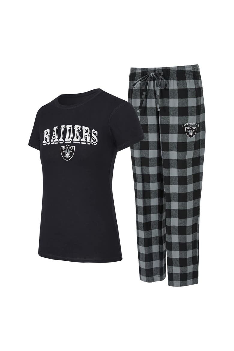 Women's Concepts Sport  Black/Gray Las Vegas Raiders Avondale T-Shirt & Pants Flannel PJ Set, Main, color, Black