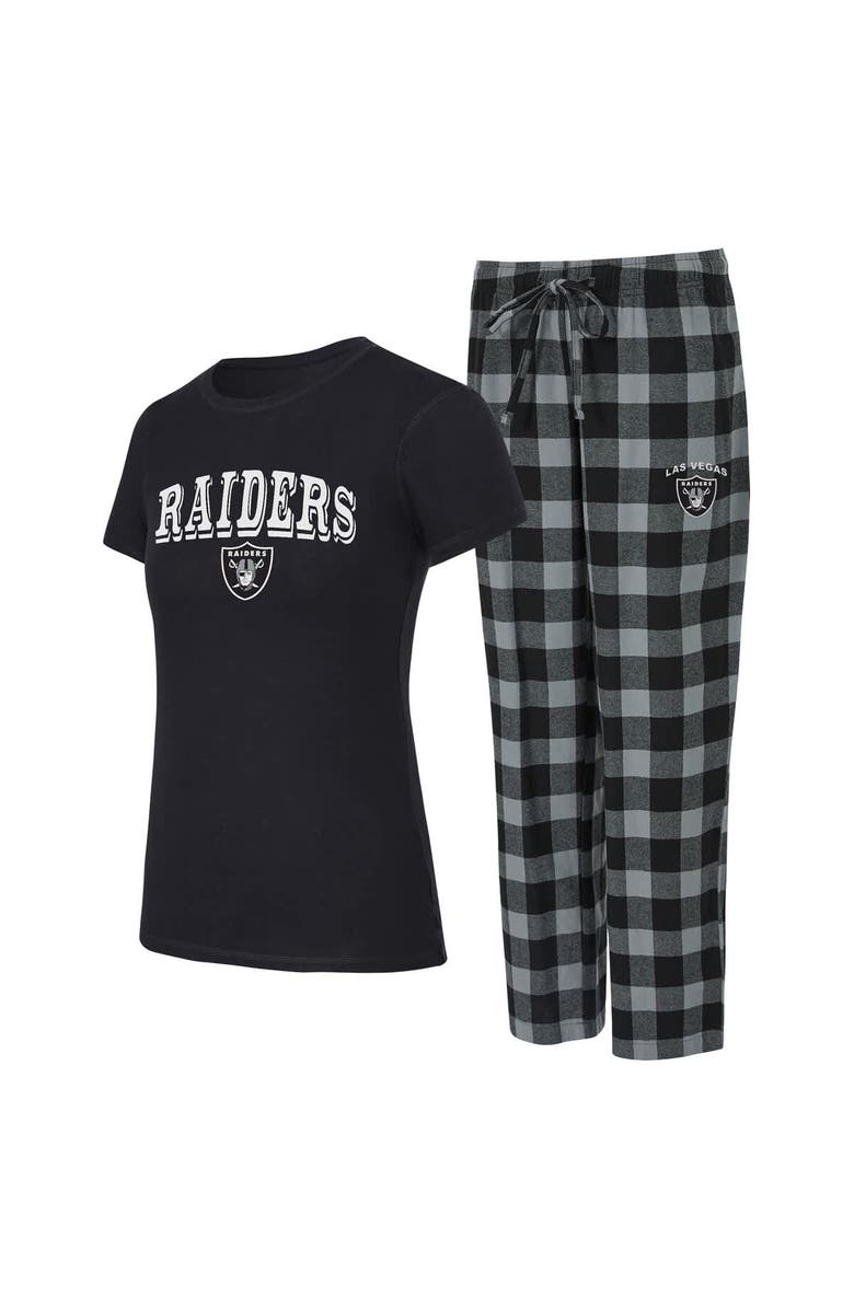 CONCEPTS SPORT Women's Concepts Sport Black/Gray Las Vegas Raiders Avondale T-Shirt & Pants Flannel PJ Set, Main, color, Black