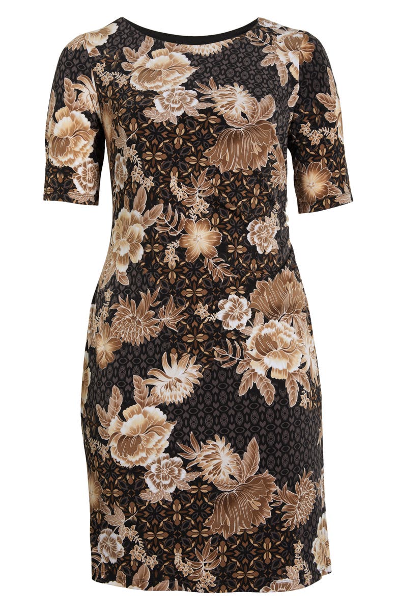 Connected Apparel Print Shirred Dress, Alternate, color, Taupe